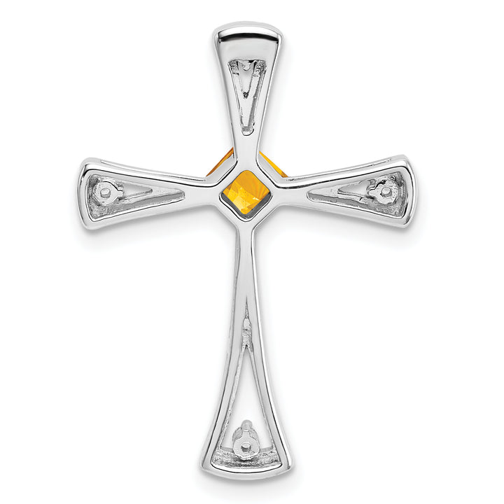 14k White Gold Square Citrine & Diamond Cross Chain Slide