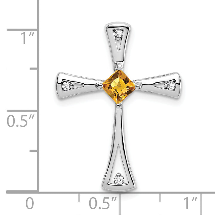 14k White Gold Square Citrine & Diamond Cross Chain Slide