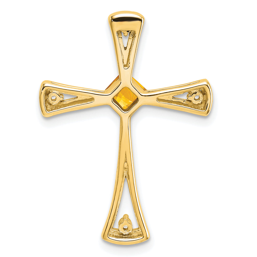 14k Yellow Gold Square Citrine & Diamond Cross Chain Slide