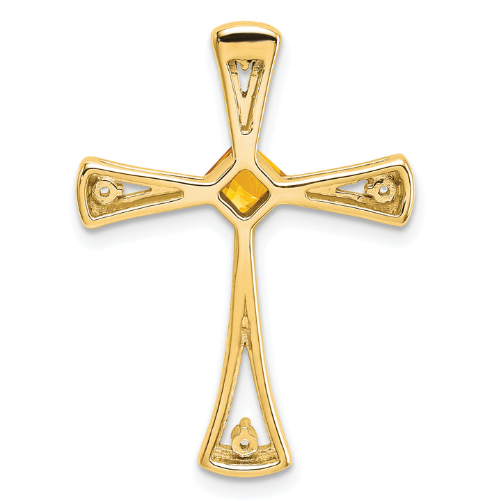 14k Yellow Gold Square Citrine & Diamond Cross Chain Slide