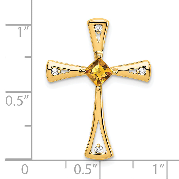 14k Yellow Gold Square Citrine & Diamond Cross Chain Slide