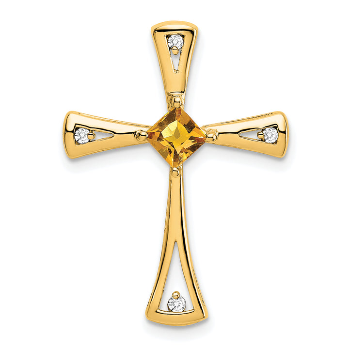 14k Yellow Gold Square Citrine & Diamond Cross Chain Slide