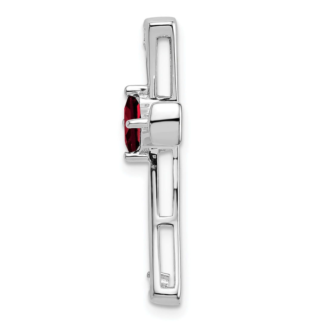 14k White Gold Square Garnet & Diamond Cross Chain Slide