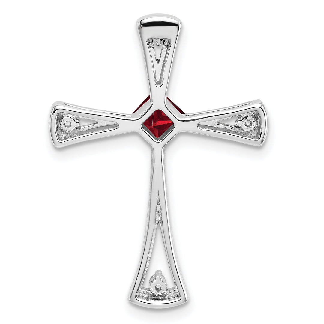 14k White Gold Square Garnet & Diamond Cross Chain Slide