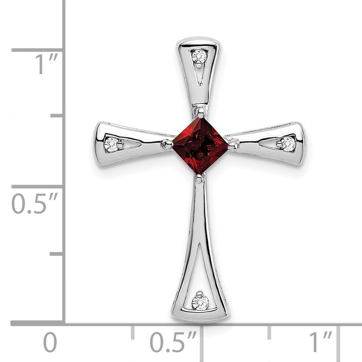 14k White Gold Square Garnet & Diamond Cross Chain Slide