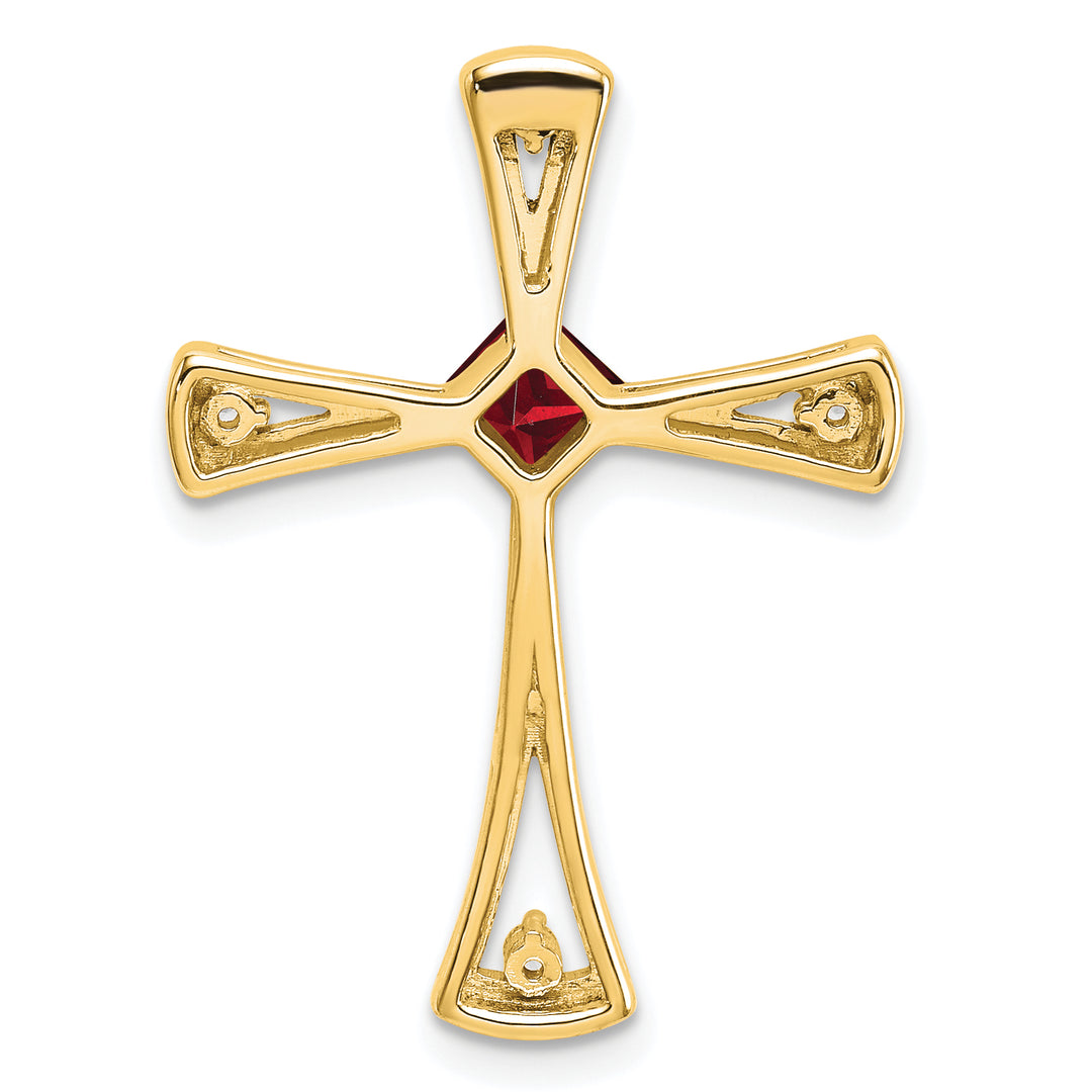 14k Yellow Gold Square Garnet & Diamond Cross Chain Slide