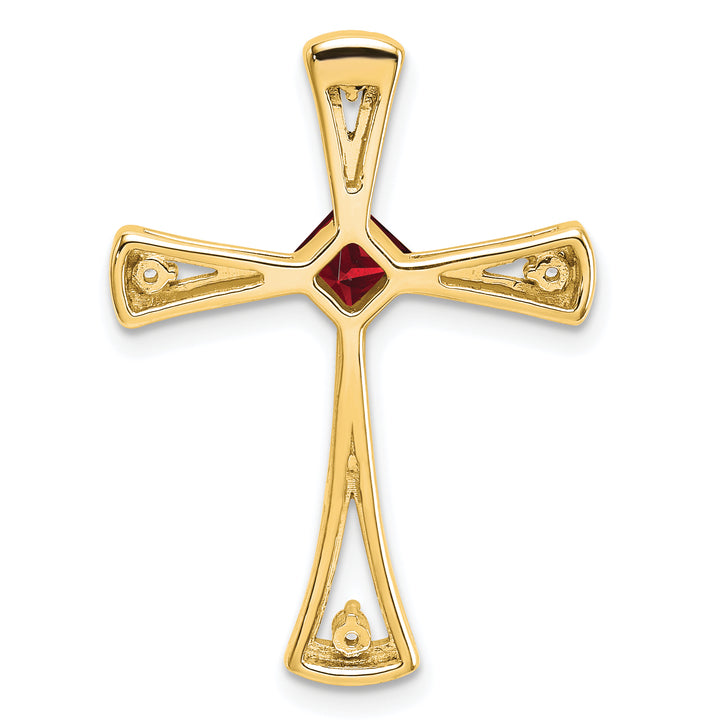14k Yellow Gold Square Garnet & Diamond Cross Chain Slide