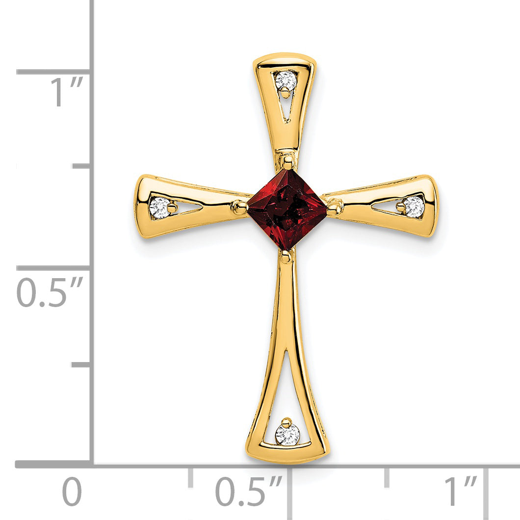 14k Yellow Gold Square Garnet & Diamond Cross Chain Slide