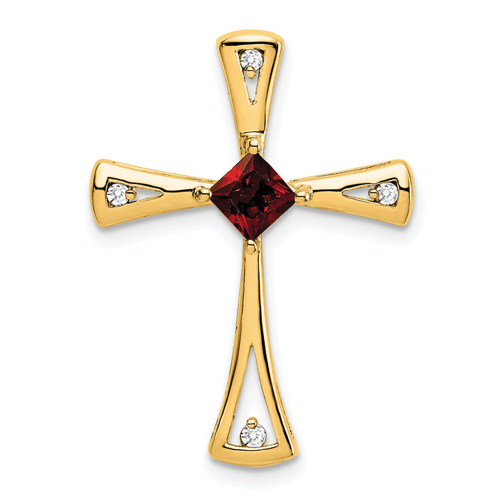 14k Yellow Gold Square Garnet & Diamond Cross Chain Slide