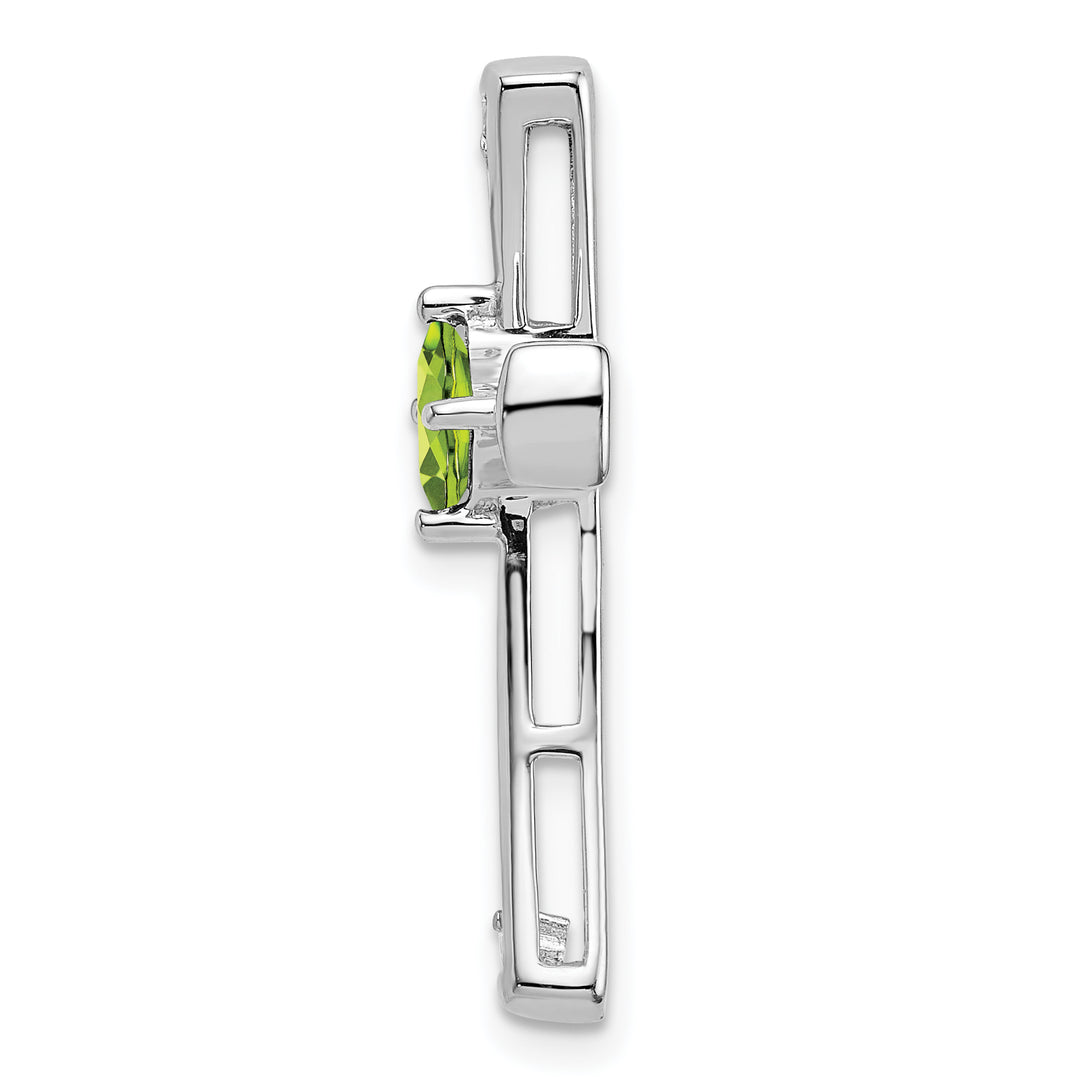14k White Gold Square Peridot & Diamond Cross Chain Slide