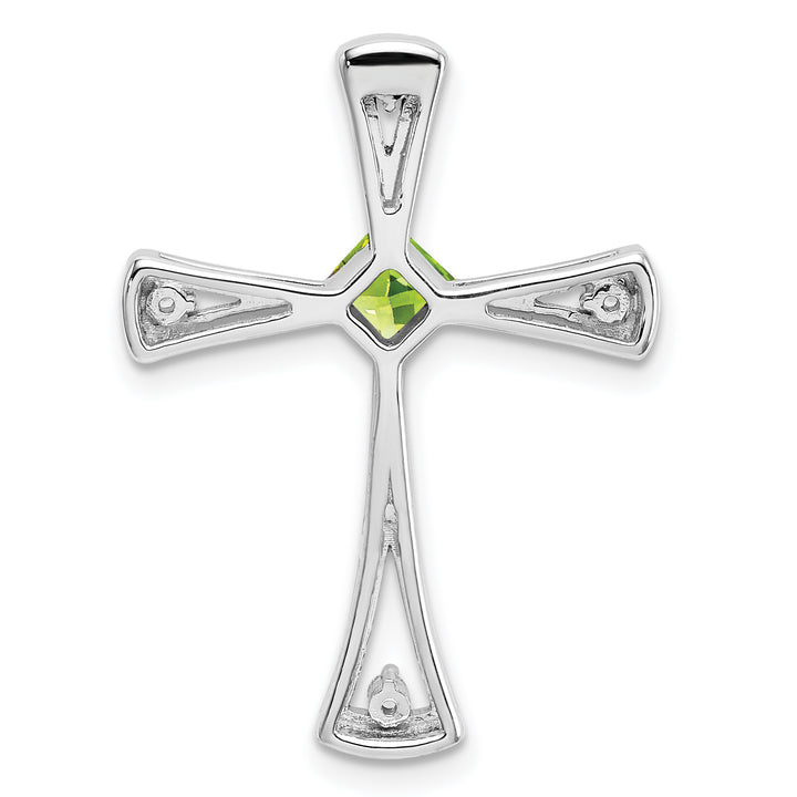 14k White Gold Square Peridot & Diamond Cross Chain Slide