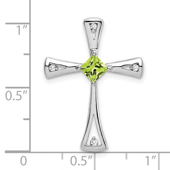 14k White Gold Square Peridot & Diamond Cross Chain Slide