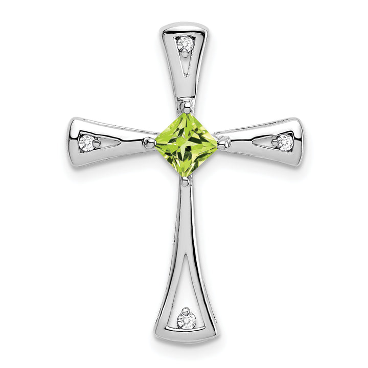 14k White Gold Square Peridot & Diamond Cross Chain Slide