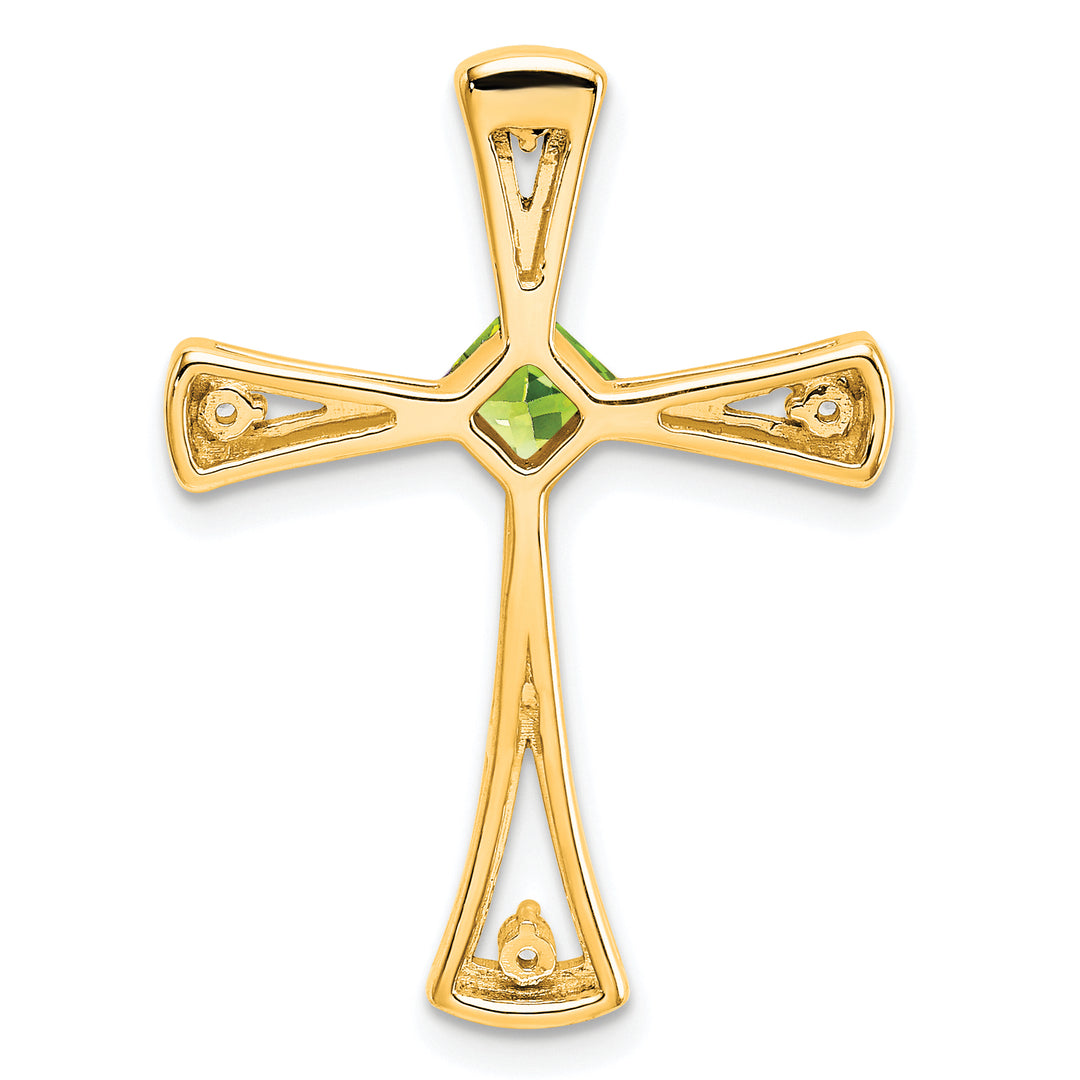 14k Yellow Gold Square Peridot & Diamond Fancy Cross Chain Slide