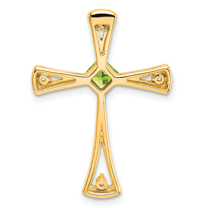 14k Yellow Gold Square Peridot & Diamond Fancy Cross Chain Slide