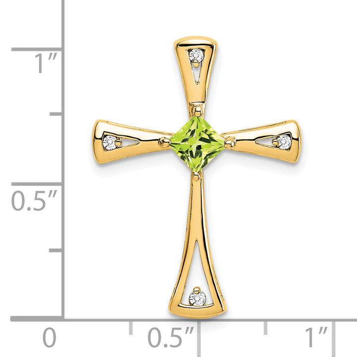14k Yellow Gold Square Peridot & Diamond Fancy Cross Chain Slide