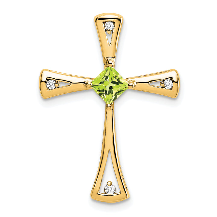 14k Yellow Gold Square Peridot & Diamond Fancy Cross Chain Slide