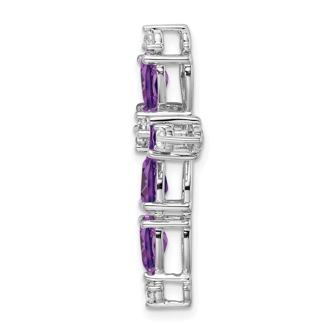 14k White Gold Pear Amethyst & Diamond Cross Chain Slide