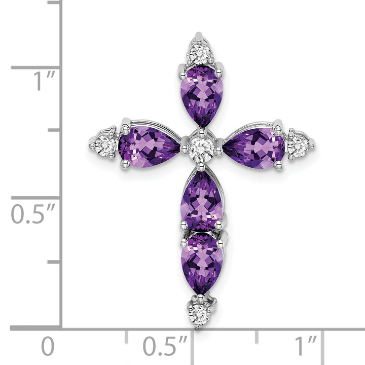 14k White Gold Pear Amethyst & Diamond Cross Chain Slide