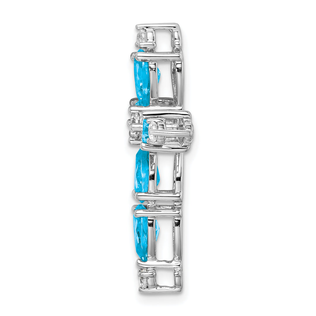 14k White Gold Pear Blue Topaz & Diamond Cross Chain Slide