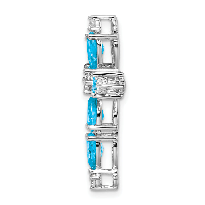 14k White Gold Pear Blue Topaz & Diamond Cross Chain Slide