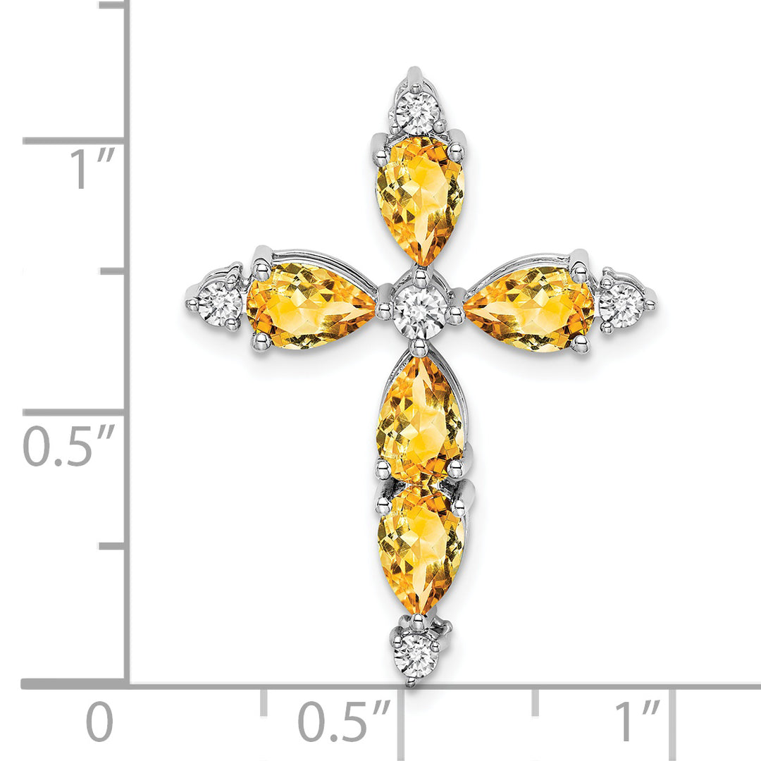 14k White Gold Pear Citrine & Diamond Fancy Cross Chain Slide