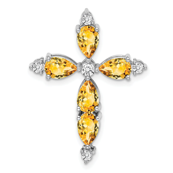 14k White Gold Pear Citrine & Diamond Fancy Cross Chain Slide