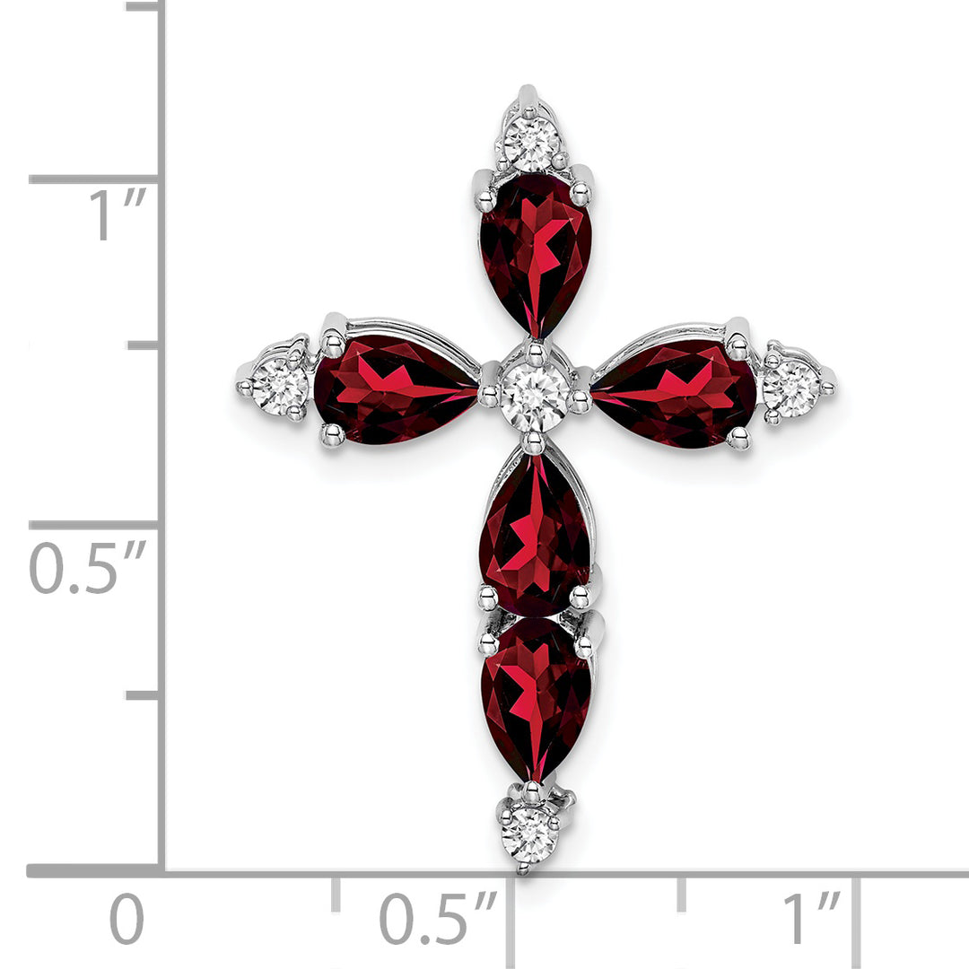 14k White Gold Pear Garnet & Diamond Fancy Cross Chain Slide