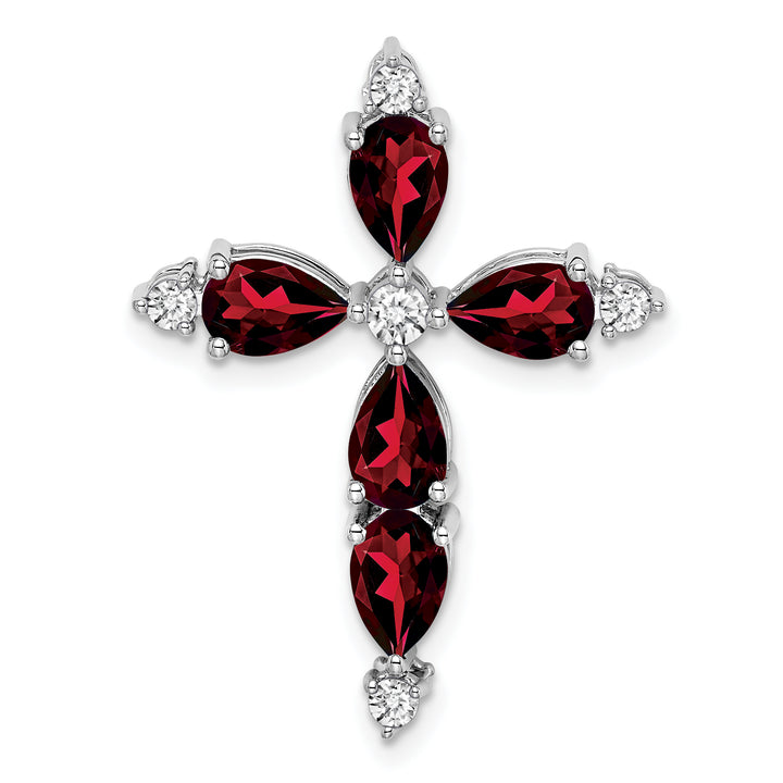 14k White Gold Pear Garnet & Diamond Fancy Cross Chain Slide