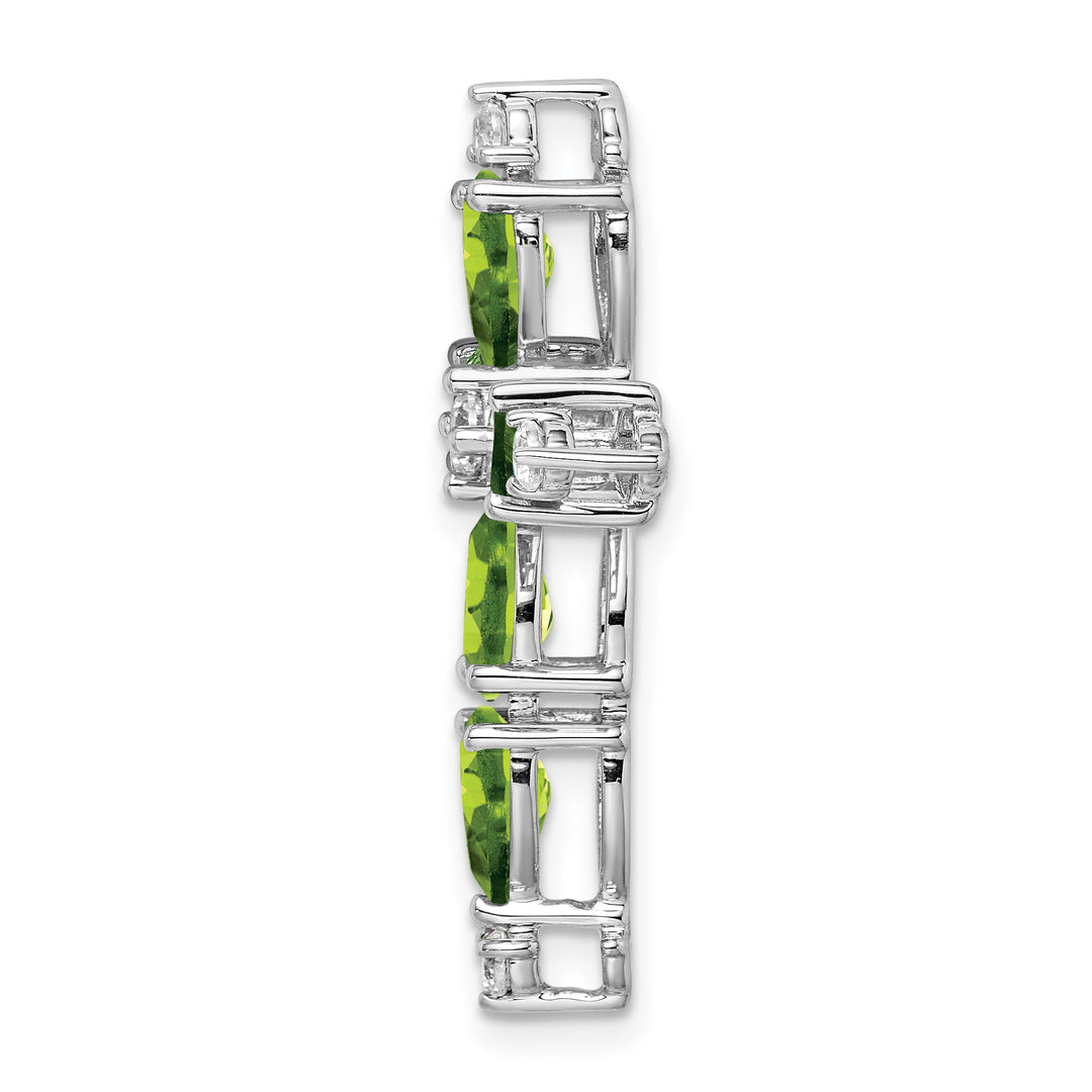 14k White Gold Pear Peridot & Diamond Cross Chain Slide