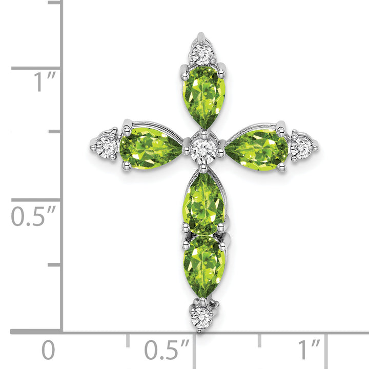 14k White Gold Pear Peridot & Diamond Cross Chain Slide