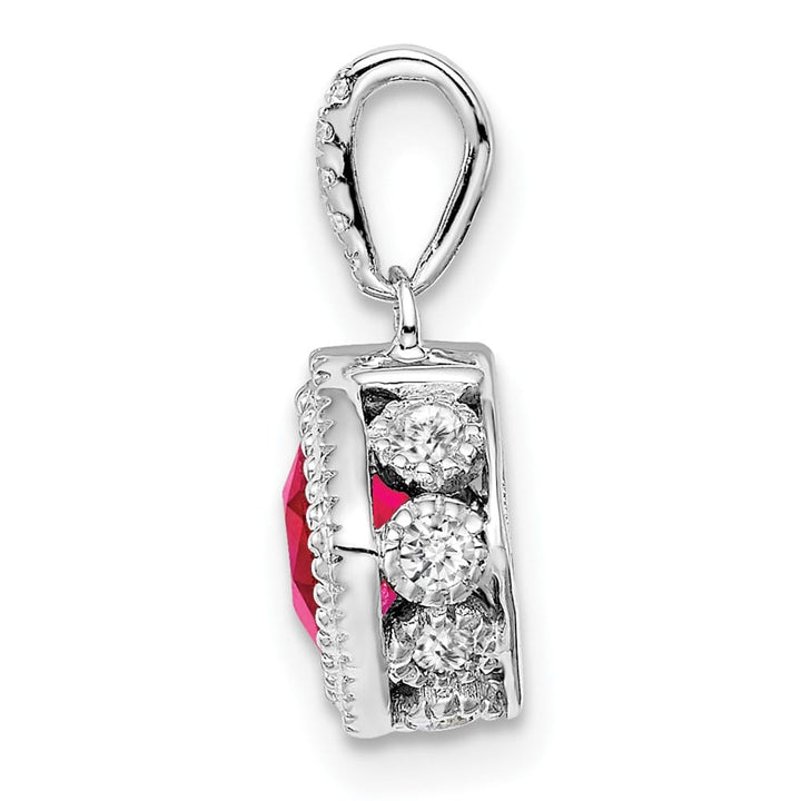 Lovely Rita's Pendants & Charms 14K White Gold Cushion Ruby and Diamond Pendant with Side Diamond