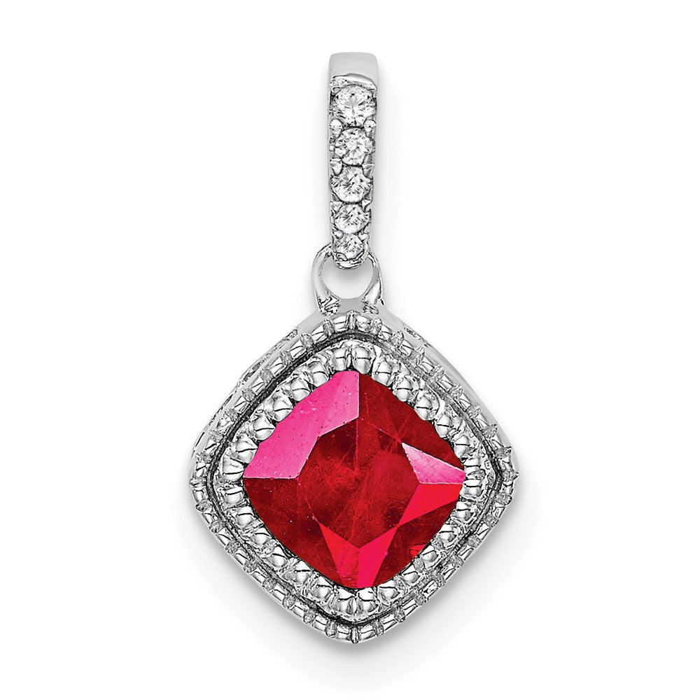Lovely Rita's Pendants & Charms 14K White Gold Cushion Ruby and Diamond Pendant with Side Diamond