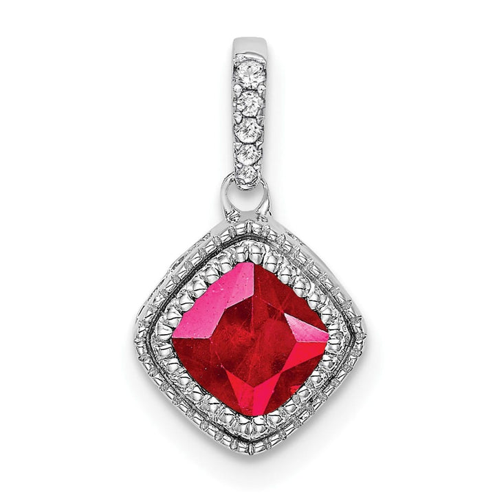Lovely Rita's Pendants & Charms 14K White Gold Cushion Ruby and Diamond Pendant with Side Diamond
