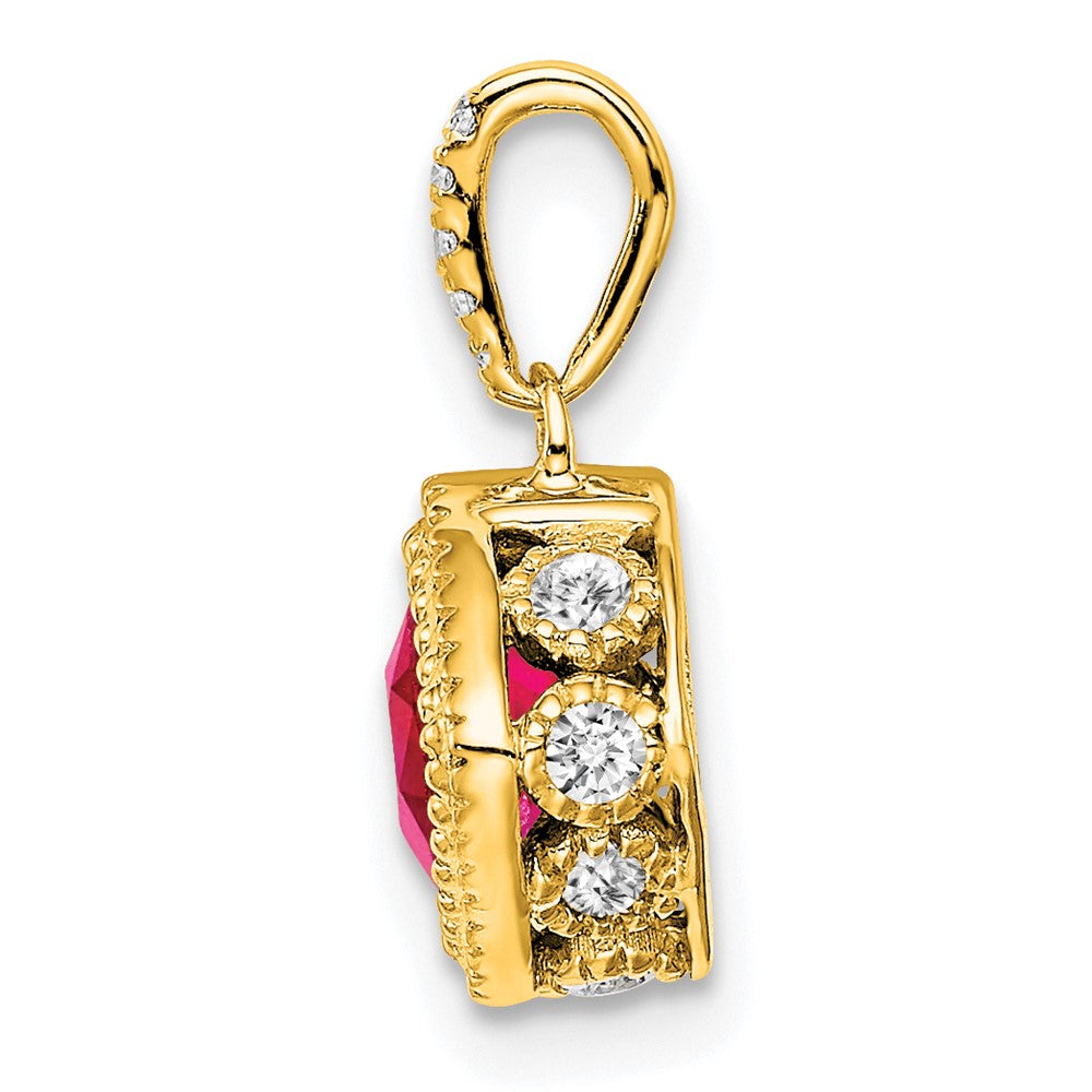 Lovely Rita's Pendants & Charms 14K Yellow Gold Cushion Ruby and Diamond Pendant with Side Diamond