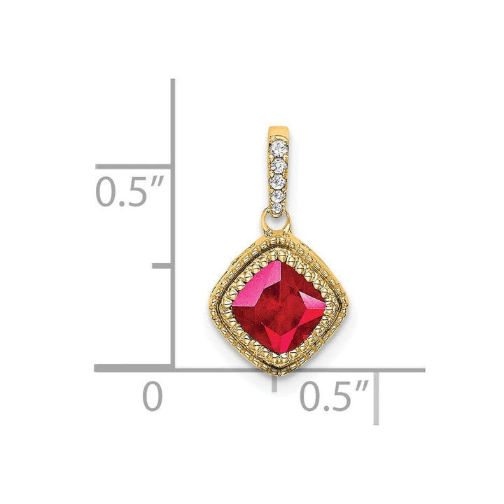 Lovely Rita's Pendants & Charms 14K Yellow Gold Cushion Ruby and Diamond Pendant with Side Diamond