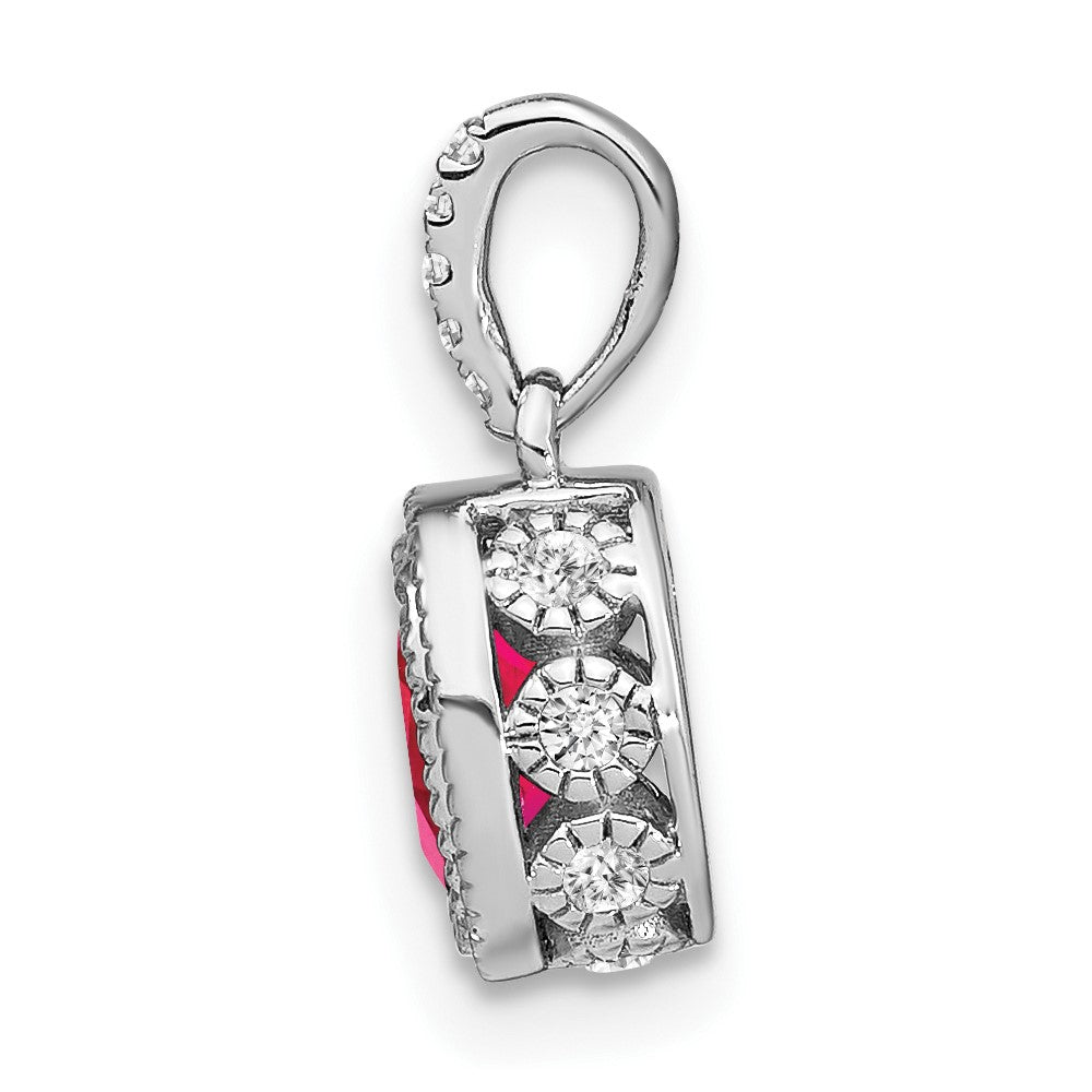 Lovely Rita's Pendants & Charms 14K White Gold Oval Ruby and Diamond Pendant with Side Diamond Detail
