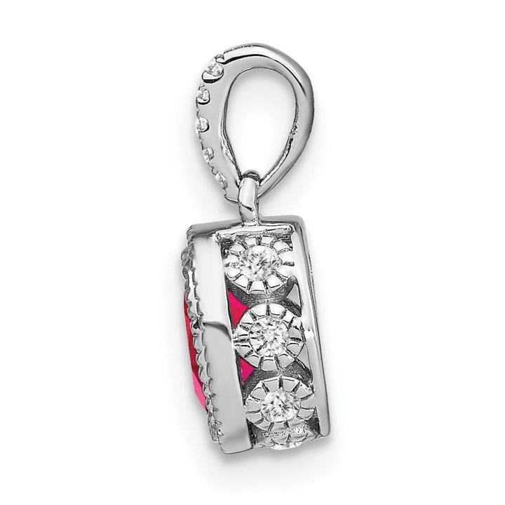 Lovely Rita's Pendants & Charms 14K White Gold Oval Ruby and Diamond Pendant with Side Diamond Detail