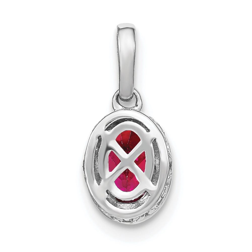 Lovely Rita's Pendants & Charms 14K White Gold Oval Ruby and Diamond Pendant with Side Diamond Detail