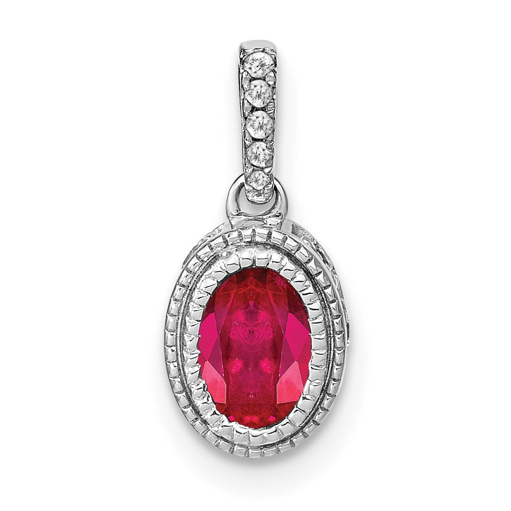 Lovely Rita's Pendants & Charms 14K White Gold Oval Ruby and Diamond Pendant with Side Diamond Detail