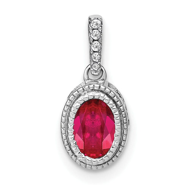 Lovely Rita's Pendants & Charms 14K White Gold Oval Ruby and Diamond Pendant with Side Diamond Detail