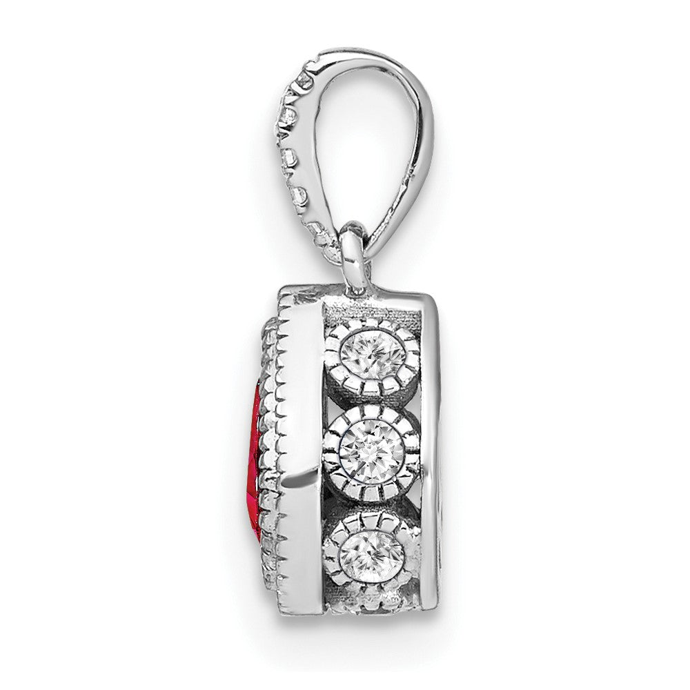 Lovely Rita's Pendants & Charms 14K White Gold Pear Ruby and Diamond Pendant with Side Diamond Detail