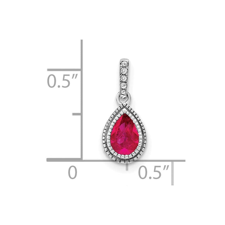 Lovely Rita's Pendants & Charms 14K White Gold Pear Ruby and Diamond Pendant with Side Diamond Detail