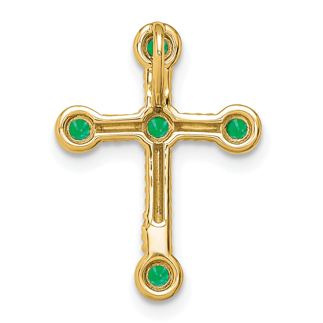 14k Yellow Gold Emerald Twisted Design Cross Chain Slide
