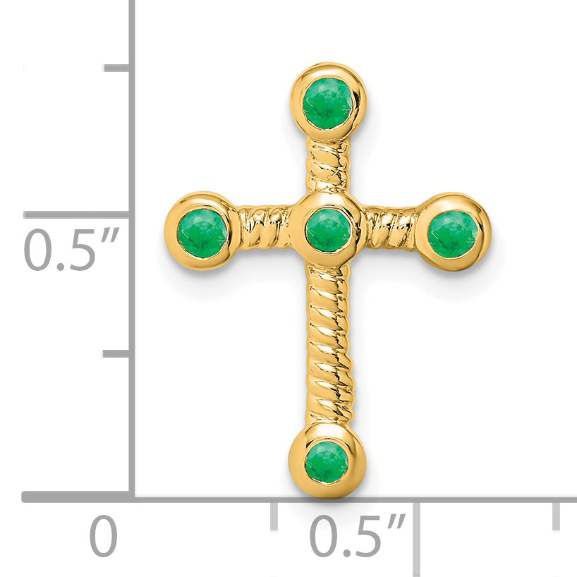 14k Yellow Gold Emerald Twisted Design Cross Chain Slide