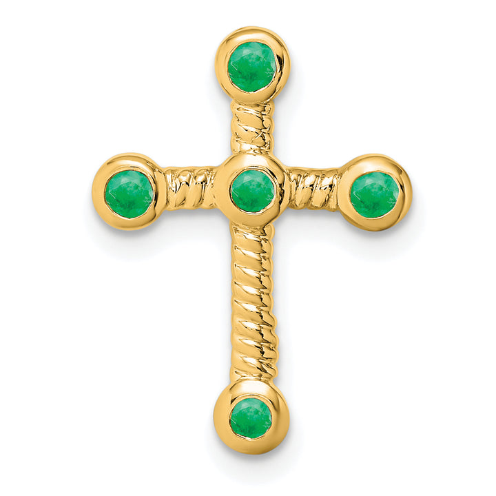 14k Yellow Gold Emerald Twisted Design Cross Chain Slide