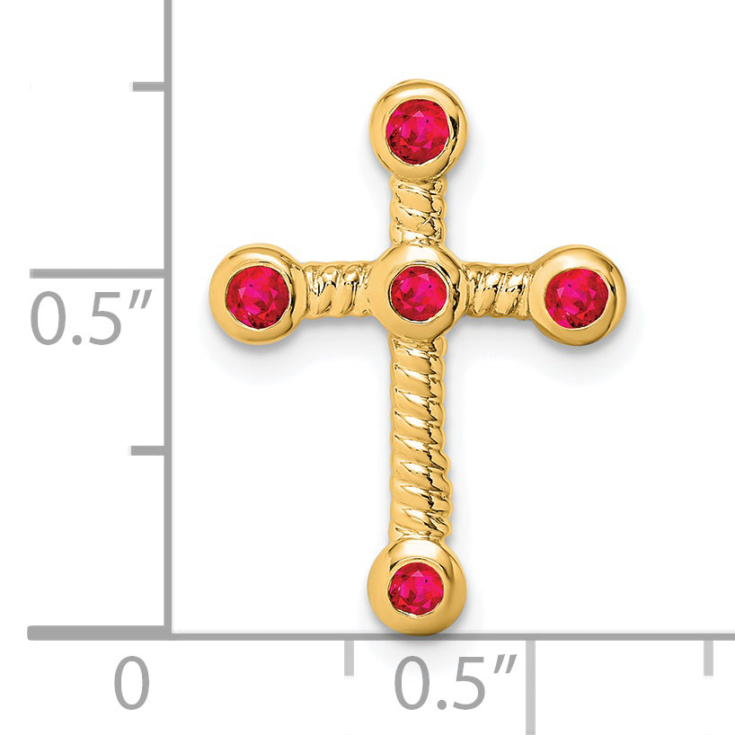 14k Yellow Gold Ruby Cross Twist  Shape Design Chain Slide