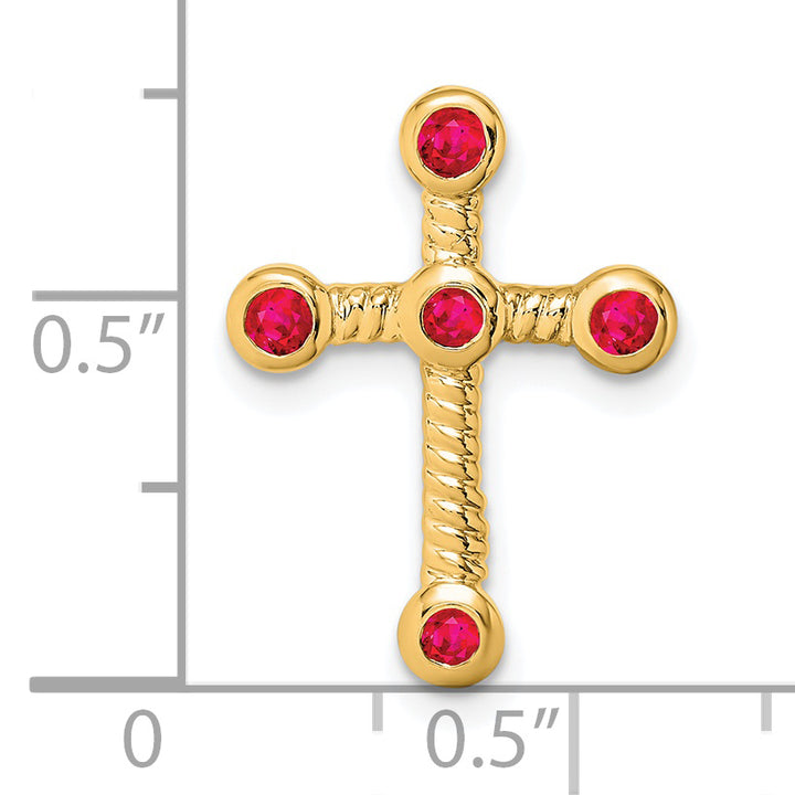 14k Yellow Gold Ruby Cross Twist  Shape Design Chain Slide