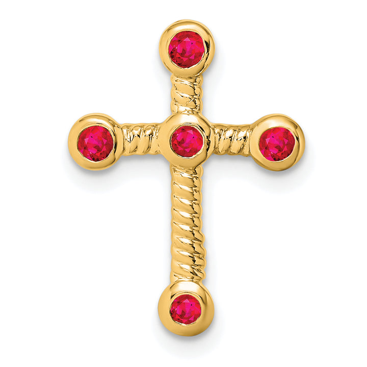 14k Yellow Gold Ruby Cross Twist  Shape Design Chain Slide