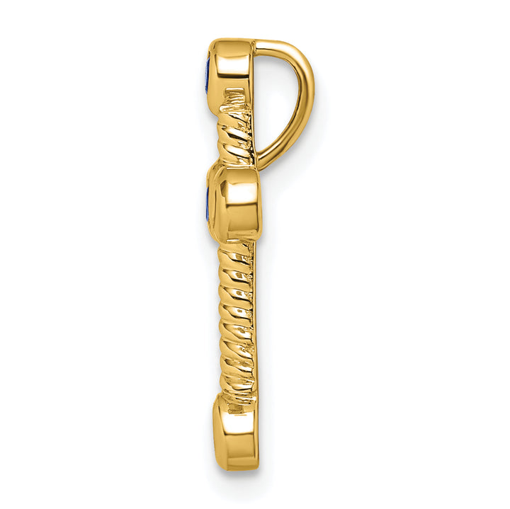 14k Yellow Gold Sapphire Twist Design Cross Chain Slide